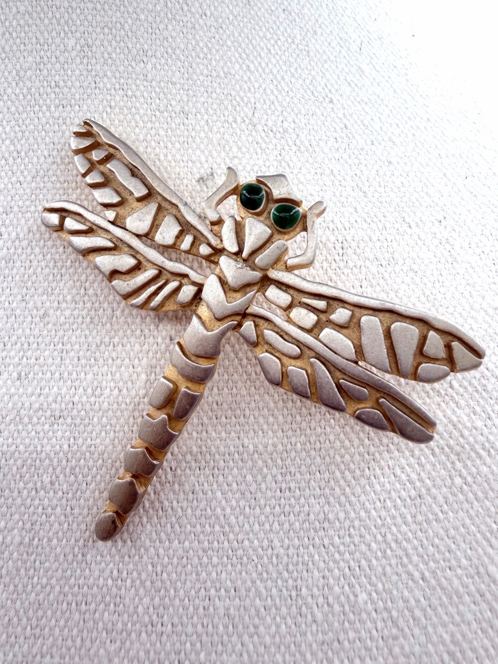JJ Vintage Mexican Metal Pin Brooch Green Eyes Art Naturalist Mid-Century Taxaco